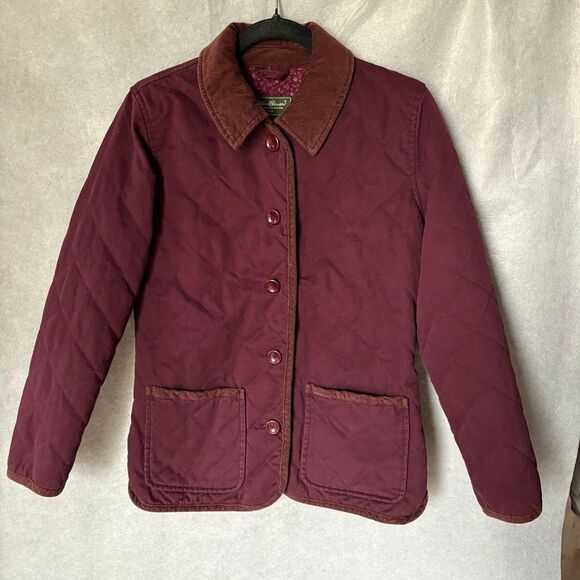 Eddie Bauer Women’s Quilted Barn Jacket Burgundy Corduroy Trim Size Small - Picture 3 of 11